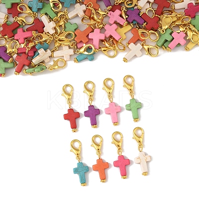 80Pcs Synthetic Turquoise Cross Pendant Decorations HJEW-FS00038-1