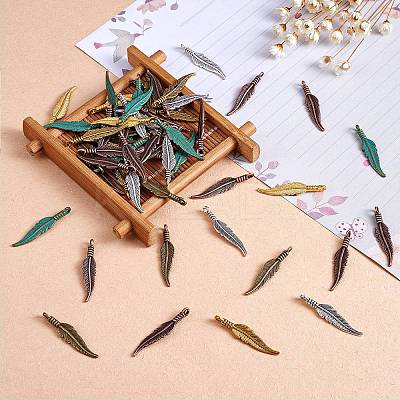 180Pcs 6 Styles Alloy Pendant Feather Pendant DIY Vintage Jewelry Accessories JX562A-1