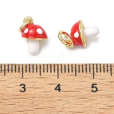 Autumn Brass Enamel Red Mushroom Charms KK-H254-06G-1