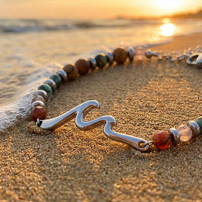 304 Stainless Steel Wave Link Bracelets NC8971-1-1