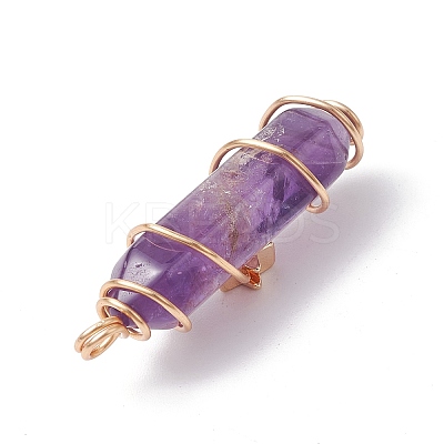 Natural Mixed Gemstone Copper Wire Wrapped Pointed Pendants PALLOY-JF02535-1