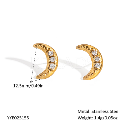 Stainless Steel Micro Pave Cubic Zirconia Moon Stud Earrings for Women LI0948-3-1