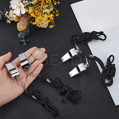 4Pcs 304 Stainless Steel Whistle Pendant Black Cord Necklaces NJEW-GF0001-25P-1