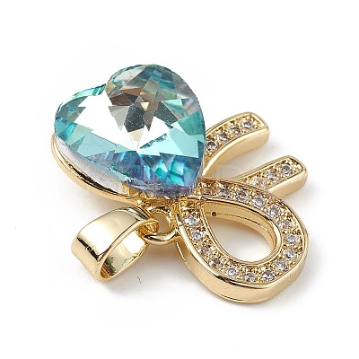 Real 18K Gold Plated Rack Plating Brass Micro Pave Clear Cubic Zirconia Pendants KK-C015-26G-17-1