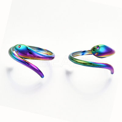 304 Stainless Steel Snake Cuff Ring RJEW-N038-113M-1