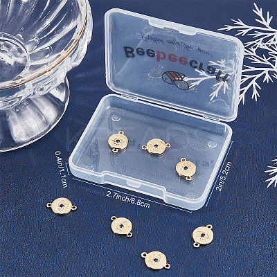 Brass Micro Pave Clear & Royal Blue Cubic Zirconia Connector Charms KK-BBC0002-62-1