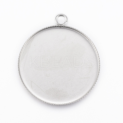 Tarnish Resistant 304 Stainless Steel Pendant Cabochon Settings X-STAS-E146-18P-30mm-1