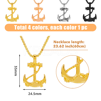4Pcs 4 Colors Stainless Steel Anchor Pendant Necklaces Set with Box Chains for Men NJEW-FI0001-26-1