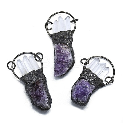 Electroplated Raw Natural Amethyst and Quartz Crystal Big Pendants G-K404-02AB-1