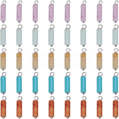 10Pcs 5 Styles Natural Lepidolite & New Jade & Flower Amazonite & Red Aventurine PALLOY-AR00012-1