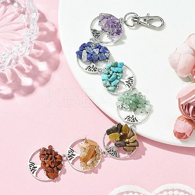 Flat Round with Tree of Life Tibetan Style Alloy Pendant Decorations HJEW-JM01742-01-1