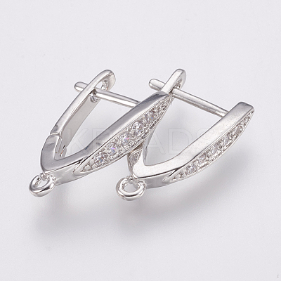 Brass Micro Pave Cubic Zirconia Hoop Earring Findings with Latch Back Closure X-ZIRC-K075-30P-1