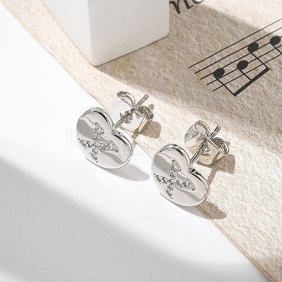 Rack Plating Brass Micro Pave Clear Cubic Zirconia Stud Earrings EJEW-K299-01P-X-1