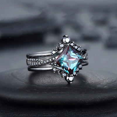 Rhombus Alloy Rhinestone Finger Ring Set for Women PW-WG51C17-03-1