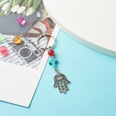 Natural & Dyed Malaysia Jade Bead and Synthetic Turquoise beads Keychain KEYC-JKC00267-01-1