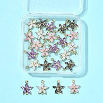 24Pcs 4 Colors Alloy Rhinestone Connector Charms ALRI-FS0001-13-1