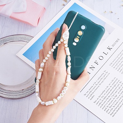 Moon & Star & Disc Beaded Chain Mobile Strap HJEW-SW00020-02-1