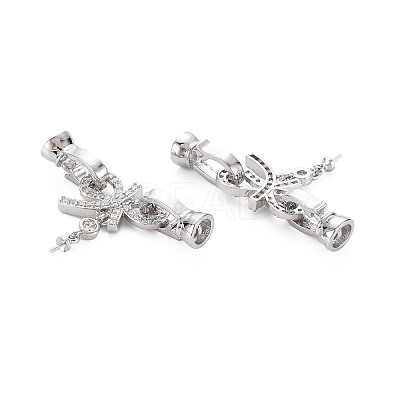 Brass Micro Pave Clear Cubic Zirconia Peg Bails Fold Over Clasps KK-S360-178-1