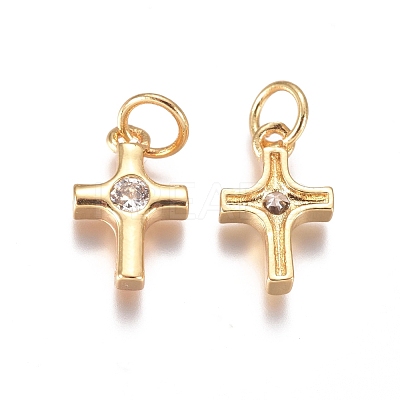 Brass Tiny Cross Charms X-ZIRC-I038-38G-1