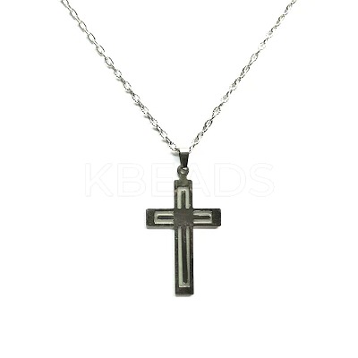 Luminous Glow in the Dark Stainless Steel Cross Pendant Necklace LS-PW-WG31976-01-1