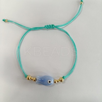 Braided Porcelain Fish Charm Adjustable Bracelets JI6734-9-1