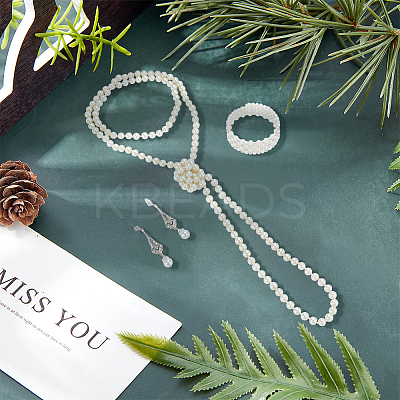 Plastic Pearl Beaded Necklace & Wrap Bracelet & Teardrop Dangle Stud Earrings with Crystal Rhinestone SJEW-AN0001-03-1