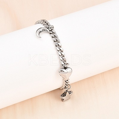 316 Surgical Stainless Steel Moon Heart Star Charm Bracelets BJEW-C125-11P-1