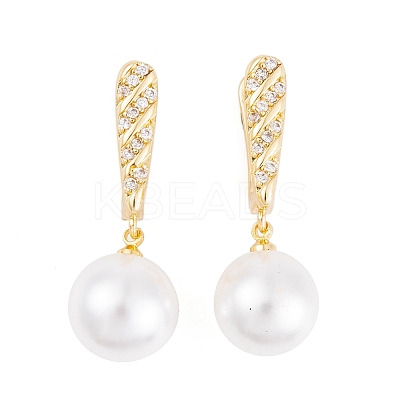 Rack Plating Brass Clear Cubic Zirconia ABS Pearl Earrings EJEW-S219-15G-09-1