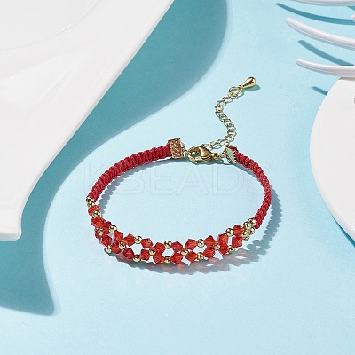 Glass Braided Flower Link Bracelet for Women BJEW-TA00130-03-1