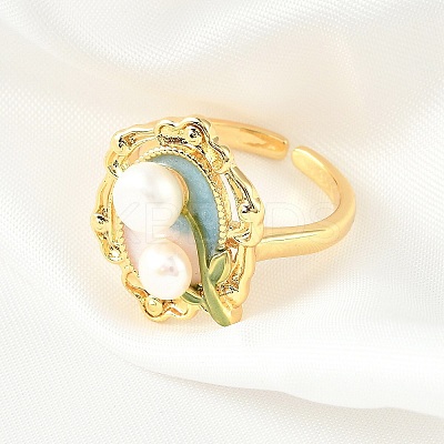 Brass Enamel Cuff Rings RJEW-K291-04G-03-1