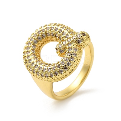 Letter Brass Micro Pave Clear Cubic Zirconia Open Cuff Ring for Women RJEW-N046-03Q-G-1