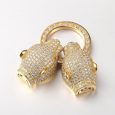 Brass Micro Pave Cubic Zirconia Fold Over Clasps ZIRC-M043-G-02-RS-1