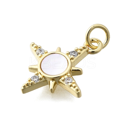 Brass Micro Pave Clear Cubic Zirconia 8 Point Star Pendants KK-V010-23G-1