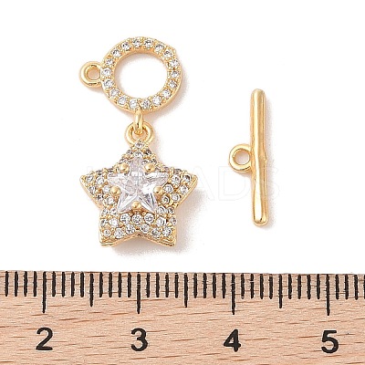 Golden Brass Micro Pave Clear Cubic Zirconia Toggle Clasps KK-B100-040G-01-1