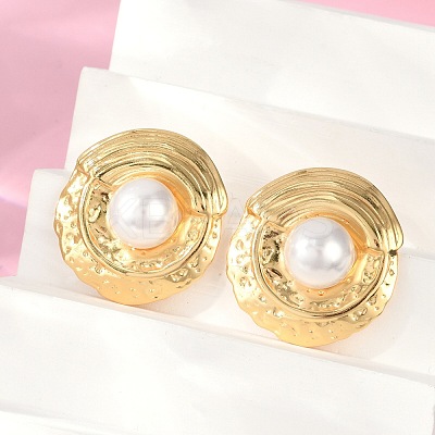 304 Stainless Steel ABS Plastic Pearl Stud Earrings for Women EJEW-U046-11G-1