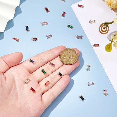 24Pcs 12 Colors Brass Cubic Zirconia Charms FIND-HS0001-13-1