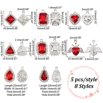 40Pcs 8 Style Platinum Plated Alloy Glass Pendants Sets ALRI-PH0001-27A-1