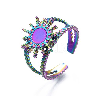 201 Stainless Steel Star Cuff Ring RJEW-S405-141-1