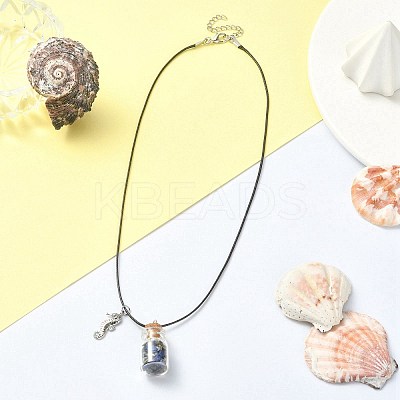 Glass Bottle & Alloy Sea Horse Pendant Necklace NJEW-FZ00014-1