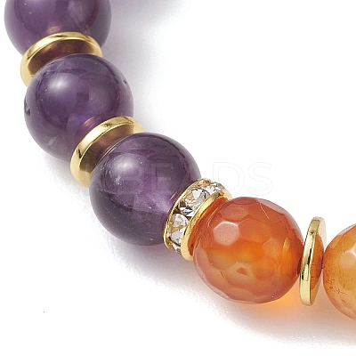 Natural Carnelian and Amethyst Round Beads Stretch Bracelets BJEW-JB13318-1