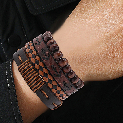 4Pcs 4 Styles PU Imitation Leather Braided Bracelets Sets BJEW-CL0001-13C-1