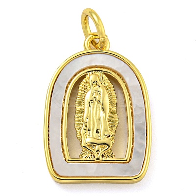 Real 18K Gold Plated Brass Pendants with Shell and Jump Rings KK-D534-04G-03-1