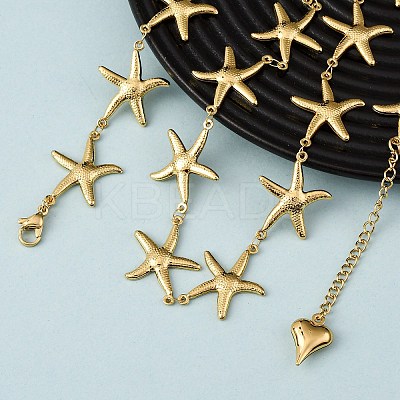 Beach 304 Stainless Steel Sea Animals Link Chain Necklaces for Women NJEW-G178-04G-03-1