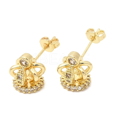 Crown Brass Micro Pave Clear Cubic Zirconia Stud Earrings for Women EJEW-G460-04G-1