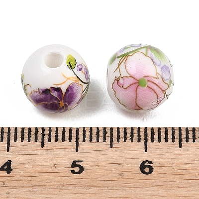 Printed Floral Printed Porcelain Beads PORC-T137-01B-1