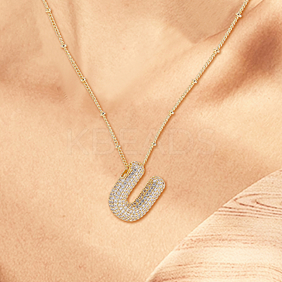 1Pc Brass Micro Pave Cubic Zirconia Letter Pendant Necklaces NJEW-LP0001-43U-G-1