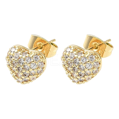 Heart Brass Micro Pave Clear Cubic Zirconia Stud Earrings EJEW-Z144-07G-1