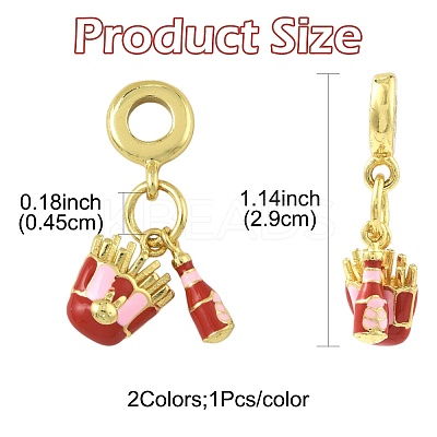 2Pcs 2 Colors Brass Enamel European Dangle Charms KK-FS0001-81-1