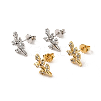 Cubic Zirconia Leaf Stud Earrings EJEW-F301-06-1