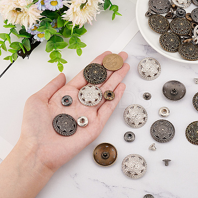 24 Sets 3 Colors Alloy Snap Buttons BUTT-OC0001-39-1